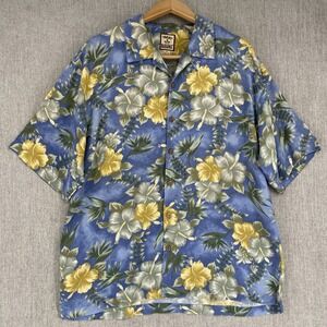 Tommy Bahama Shirt Mens XL Blue Floral Aloha Hawaiian 100% Silk Button Up S/S